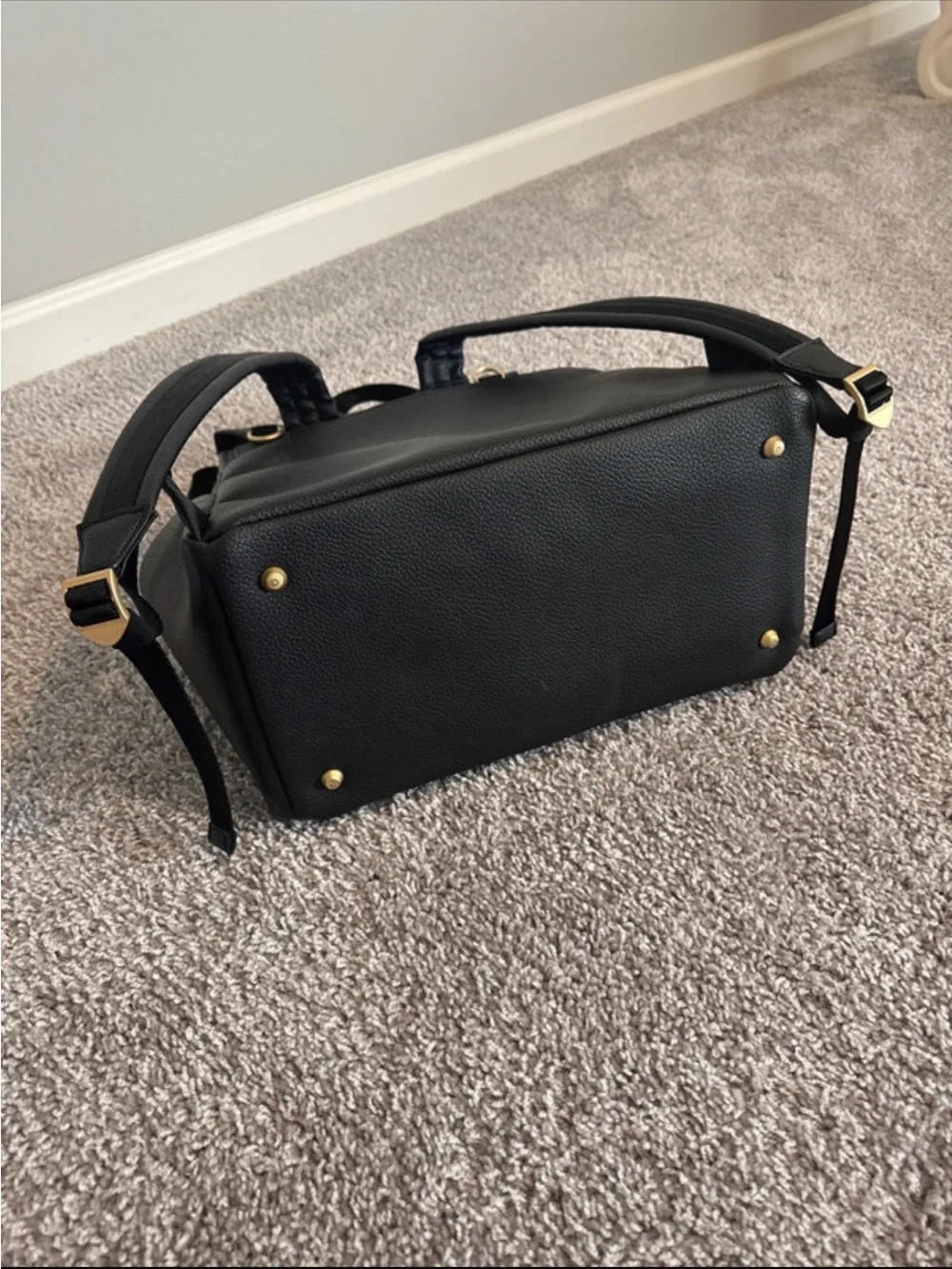 Freshly Picked Black Faux Leather Backpack with additional accessories included